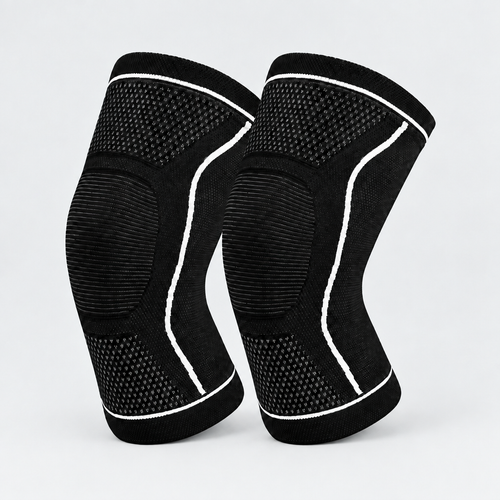 Black knee pads on gray