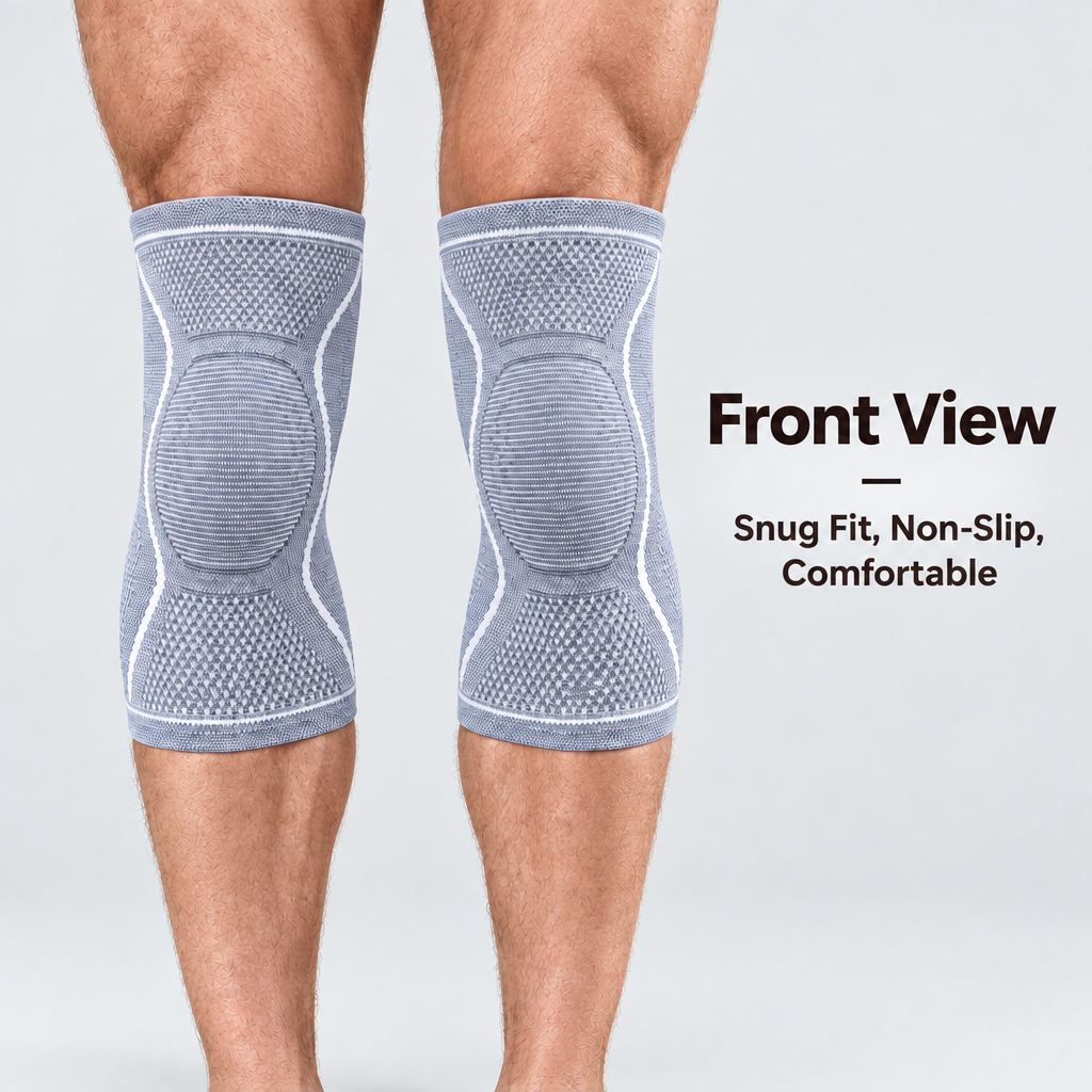 Gray knee pads worn