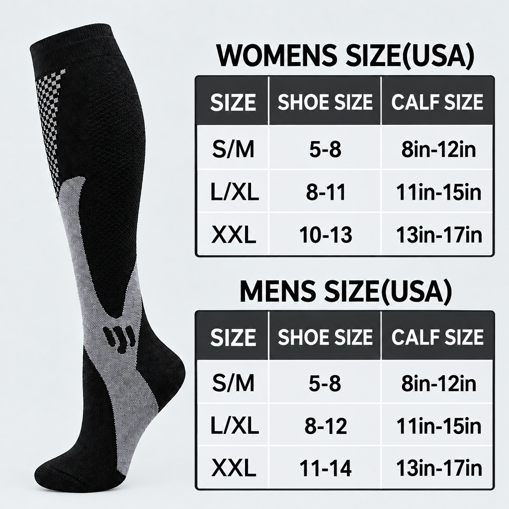 Sock size chart on light gray